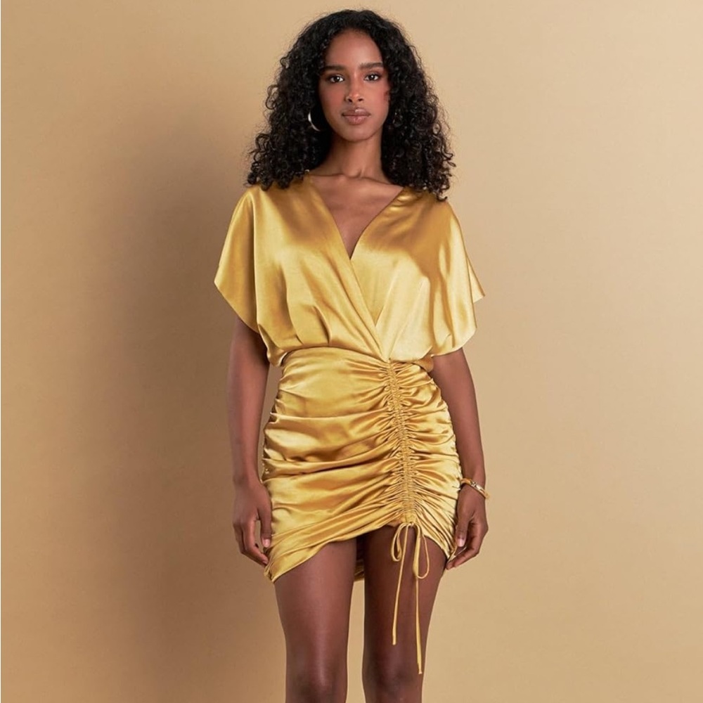 endless rose satin wrapped gold dress
